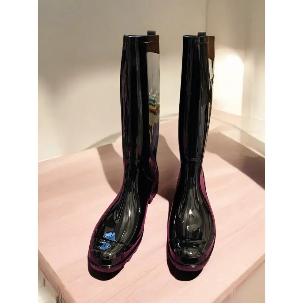 PLANONE Women's Tall Rain Boots Waterproof Black Slip On-USA SZ 10 SZ UK 29